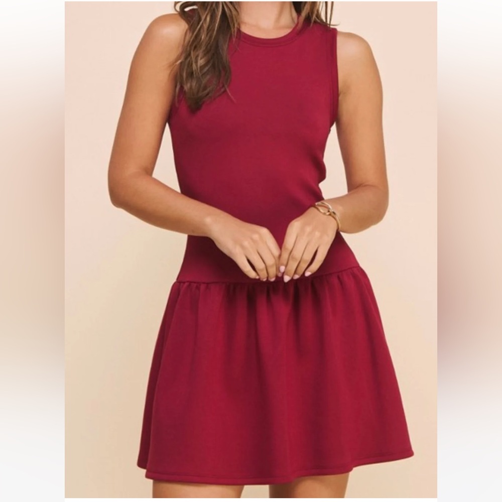 IF SHE LOVES Burgundy Abby Drop-Waist Short Dress M